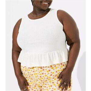 Torrid Women's Pristine White Texture Knit High Neck Ruffle Crop‎ Top Size 5X